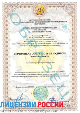 Образец сертификата соответствия аудитора №ST.RU.EXP.00014299-1 Терней Сертификат ISO 14001